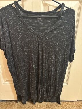 a.n.a Black Heathered V-Neck Tunic with Strappy Back